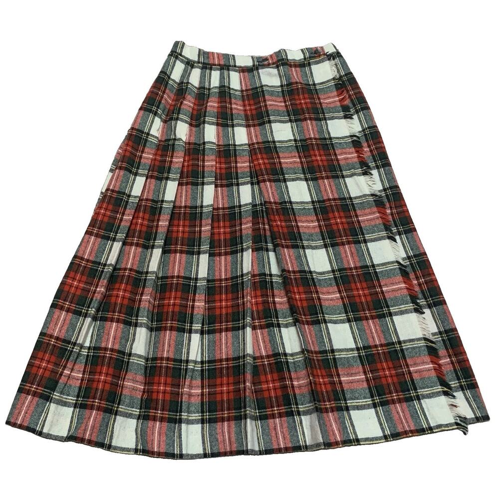 Vintage Century Boston Tartan Plaid Pleated Wrap Skirt Wool Blend Size 12 USA